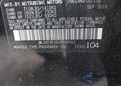 2020 Mitsubishi Mirage G4 Es из США, поврежденный, VIN ML32F3FJ5LHF00742